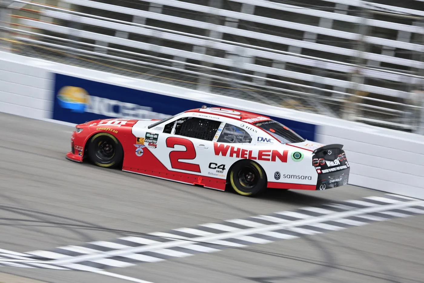 The No. 2 Titan Chevrolet crossing the checkered line