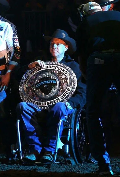 Jerome Davis with the PBR Teams championship trophy